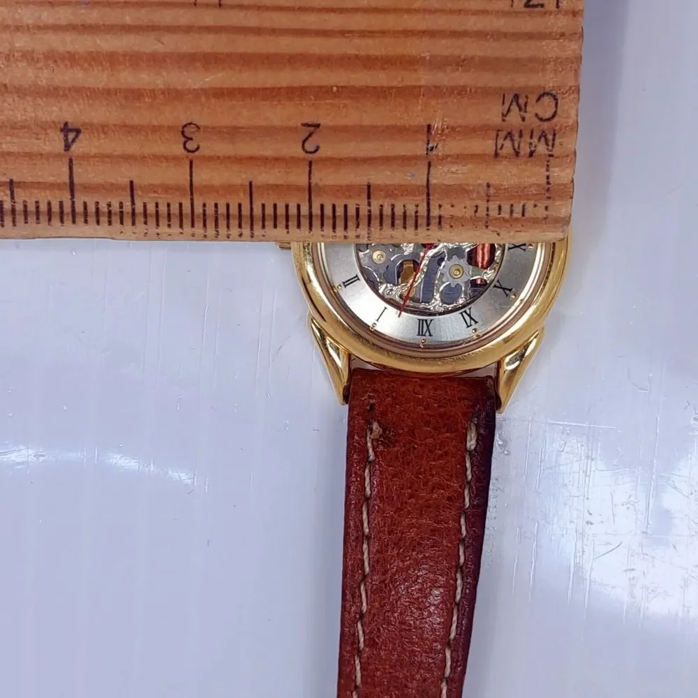 Armitron 25/4966F Skeleton Women Watch Genuine leather camel brown gold Quartz
